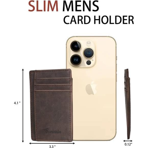 Mens Front Pocket Minimalist Leather Slim Wallet RFID Blocking Medium Size - Picture 4 of 6